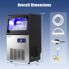 90 LBS/24H Commercial Nugget Ice Maker, Undercounter Chewable Pellet Sonic Ice Machine with Self-Cleaning & 10 LBS Storage for Office, Bar, Cafe