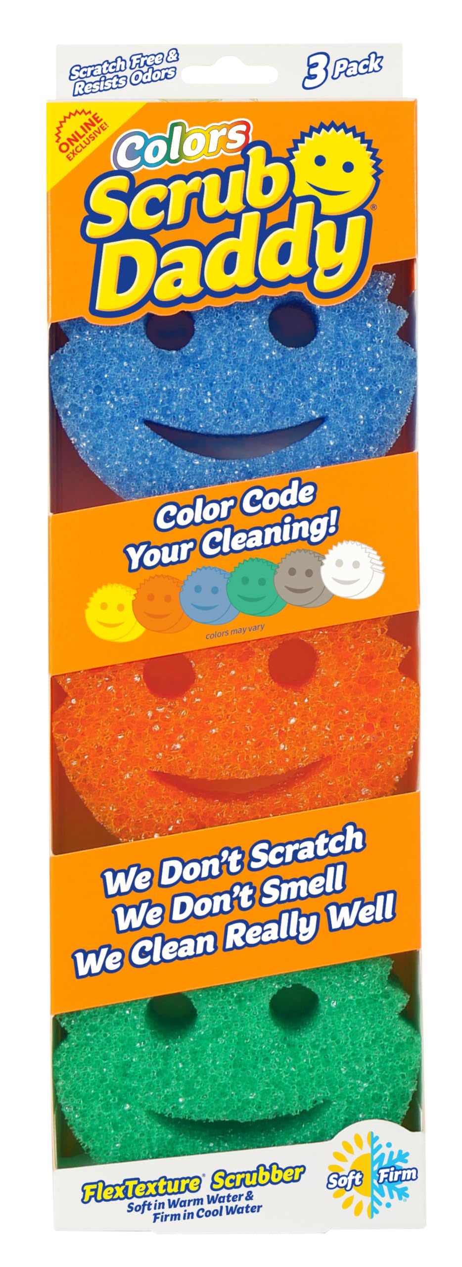 Scrub Daddy Color Sponge - Scratch-Free Multipurpose Dish Sponges for Kitchen, Bathroom + More - Household Cleaning Sponges Made with BPA-Free