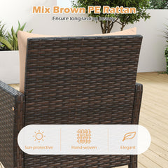 Tangkula 3 Piece Patio Bistro Set Rattan Wicker Outdoor Conversation Set with Cushions and Coffee Table
