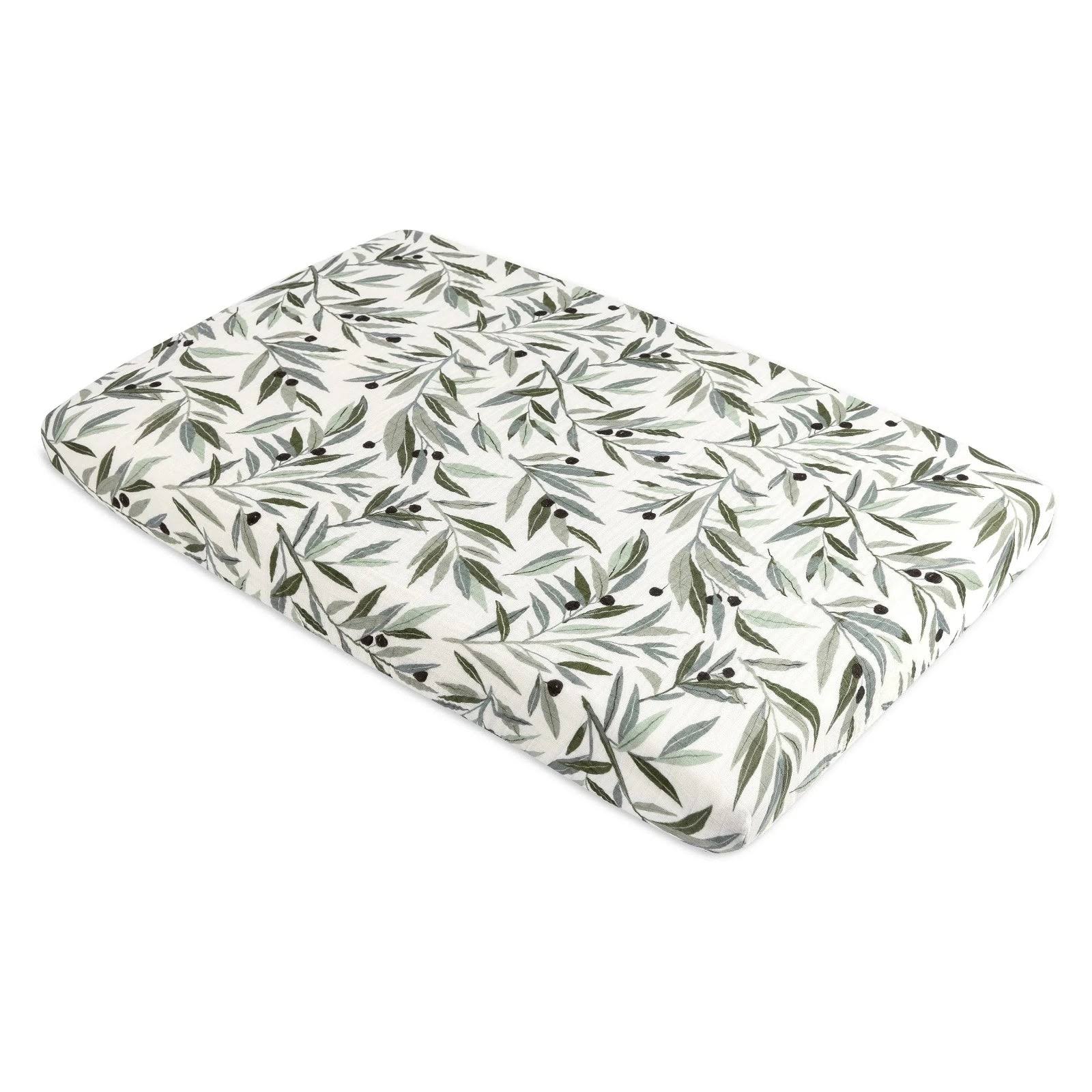 Babyletto Mini Crib Sheet in GOTS Certified Organic Muslin Cotton - Olive Branches