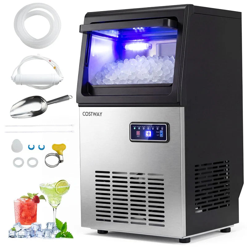 90 LBS/24H Commercial Nugget Ice Maker, Undercounter Chewable Pellet Sonic Ice Machine with Self-Cleaning & 10 LBS Storage for Office, Bar, Cafe