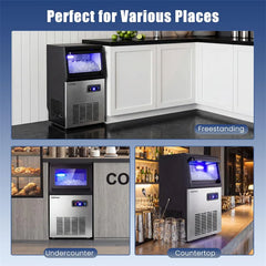 90 LBS/24H Commercial Nugget Ice Maker, Undercounter Chewable Pellet Sonic Ice Machine with Self-Cleaning & 10 LBS Storage for Office, Bar, Cafe