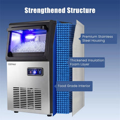 90 LBS/24H Commercial Nugget Ice Maker, Undercounter Chewable Pellet Sonic Ice Machine with Self-Cleaning & 10 LBS Storage for Office, Bar, Cafe