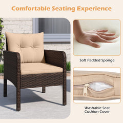 Tangkula 3 Piece Patio Bistro Set Rattan Wicker Outdoor Conversation Set with Cushions and Coffee Table