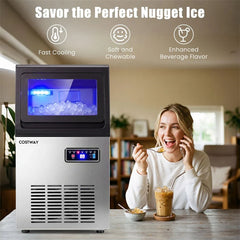 90 LBS/24H Commercial Nugget Ice Maker, Undercounter Chewable Pellet Sonic Ice Machine with Self-Cleaning & 10 LBS Storage for Office, Bar, Cafe