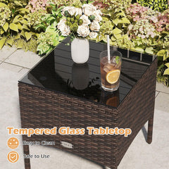 Tangkula 3 Piece Patio Bistro Set Rattan Wicker Outdoor Conversation Set with Cushions and Coffee Table